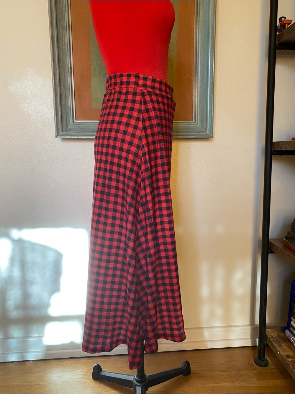 Red and Black Gingham Midi Skirt - Picture 3 of 5